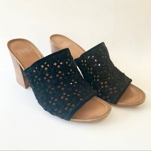 Block heel open toe mules